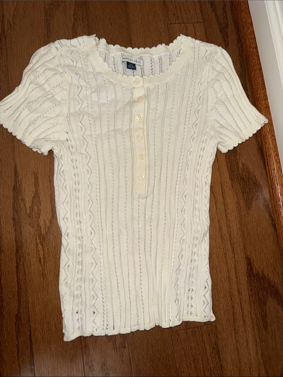 American Eagle Outfitters Tops - Coquette Cottagecore American Eagle Cream Knit Short Sleeve Stretch Henley